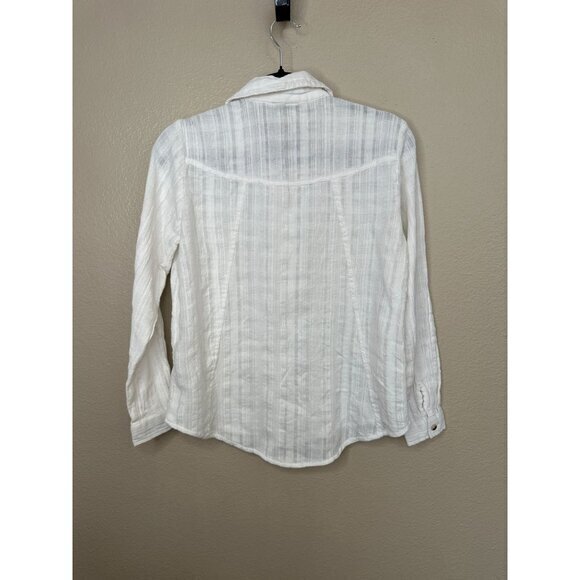 Sim & Sam Womens white Blouse Small long sleeve button up collared sheer beach - Picture 6 of 7
